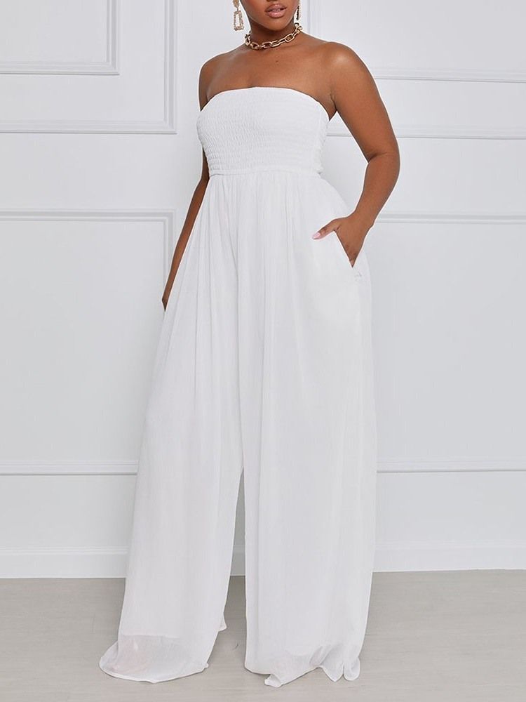 Combinaison Femme Pleine Longueur Plissée Taille Haute Jambes Larges
