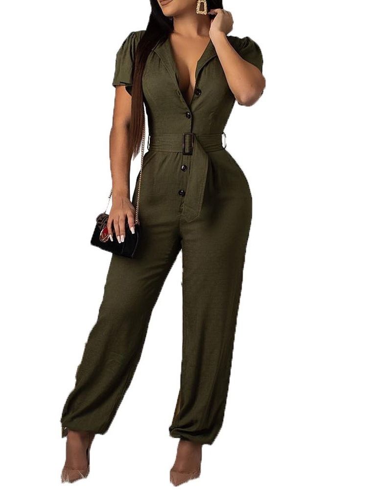 Combinaison Taille Haute Taille Haute Unie Pleine Longueur Pour Femmes