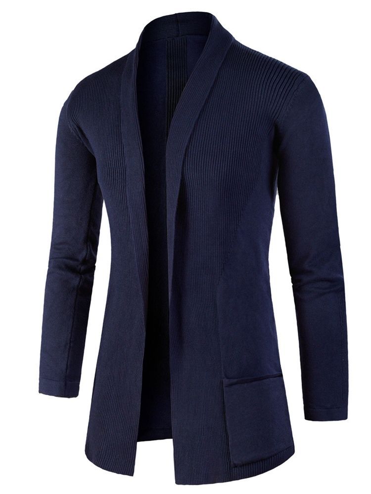 Pull Cardigan Slim Mi-long À Revers Pour Hommes