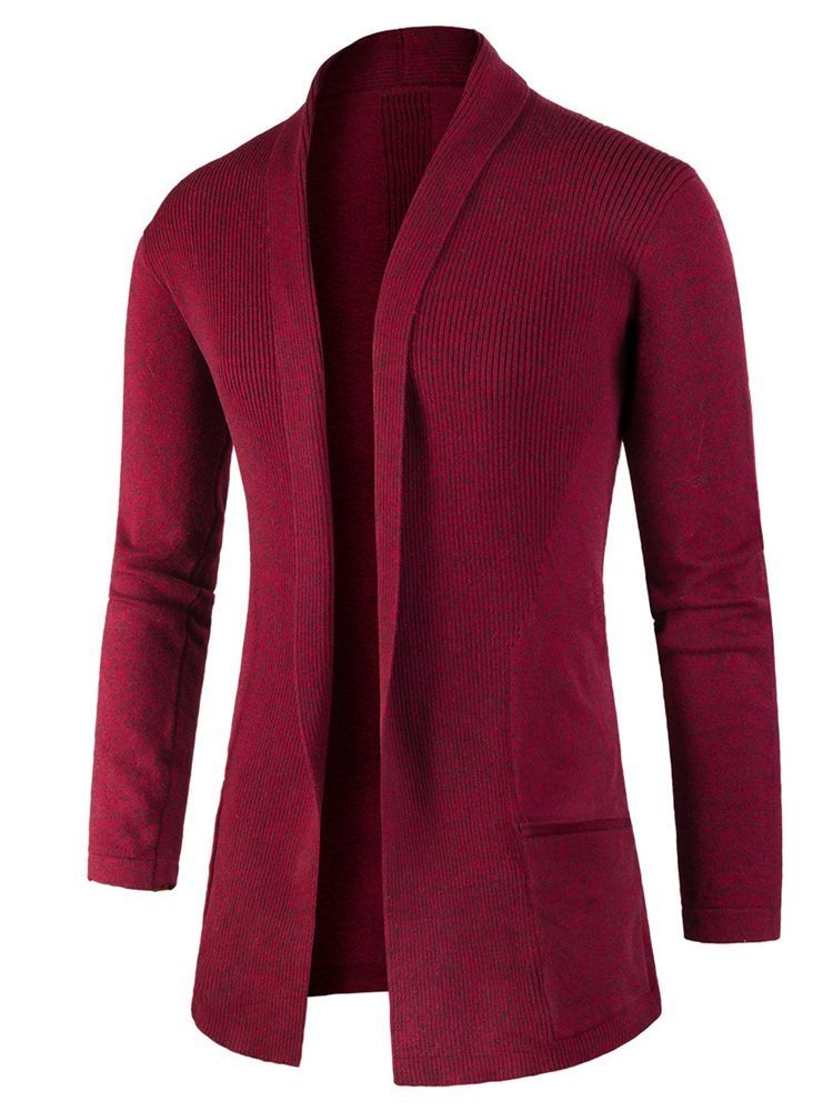 Pull Cardigan Slim Mi-long À Revers Pour Hommes