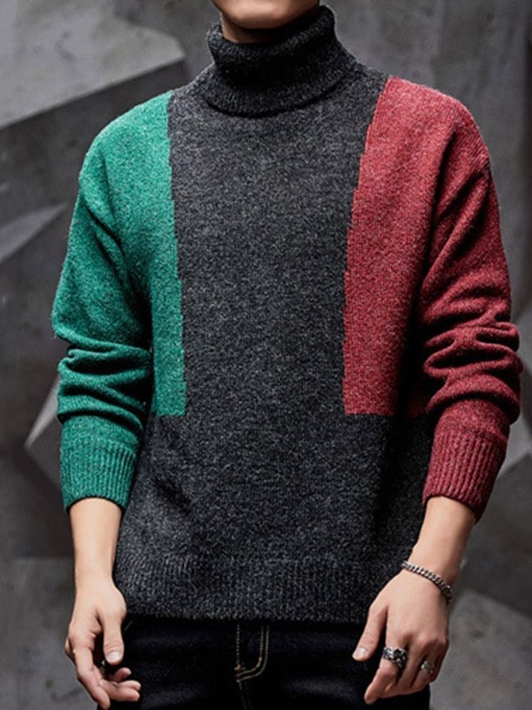 Pull Décontracté Pour Hommes Avec Patchwork Standard À Blocs De Couleurs