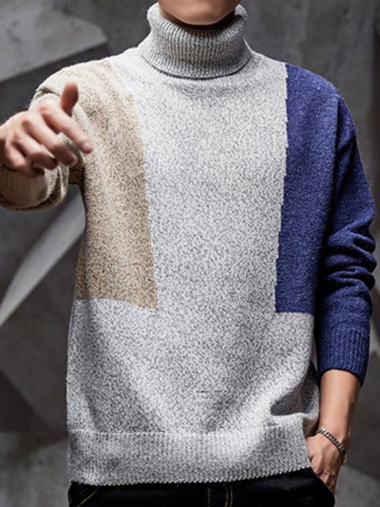 Pull Décontracté Pour Hommes Avec Patchwork Standard À Blocs De Couleurs