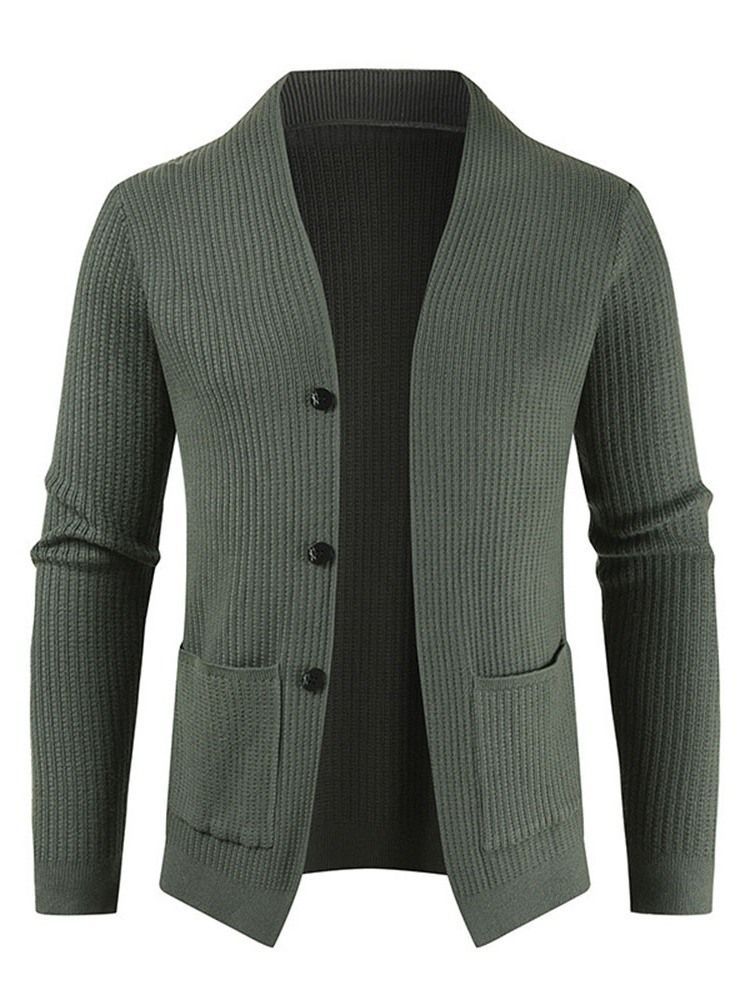 Pull Décontracté À Simple Boutonnage Pour Hommes À Col En V Et Poche Unie
