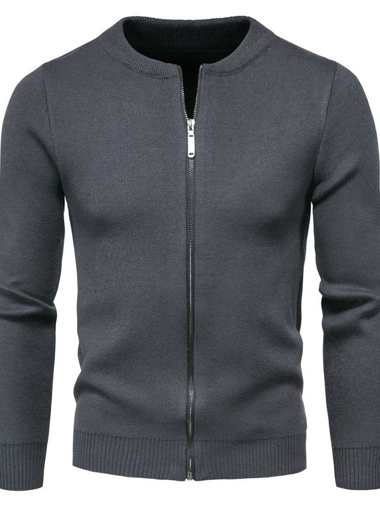 Pull À Glissière D'automne Standard Uni À Col Rond Pour Hommes