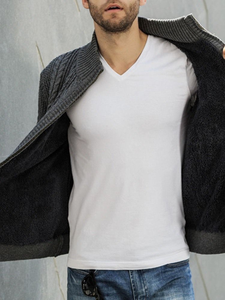 Pull Pour Hommes À Fermeture Éclair Standard Avec Col Montant En Patchwork
