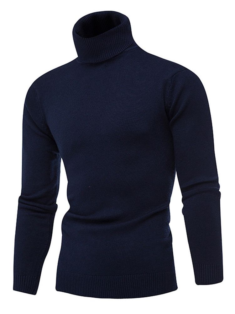 Pull Slim Uni À Col Haut Pour Hommes