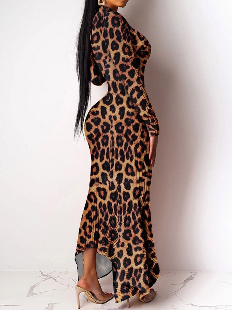 Robe Asymétrique À Manches Longues Et Col Montant Pour Femmes