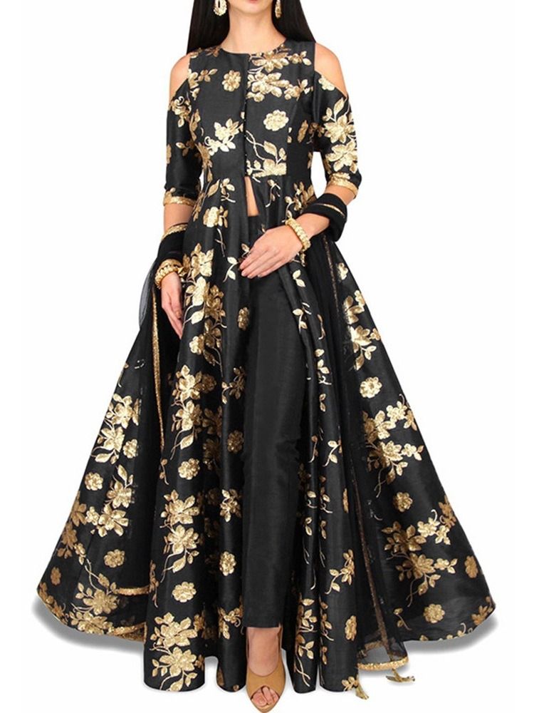 Robe À Col Rond Et Longueur Cheville Pour Femme