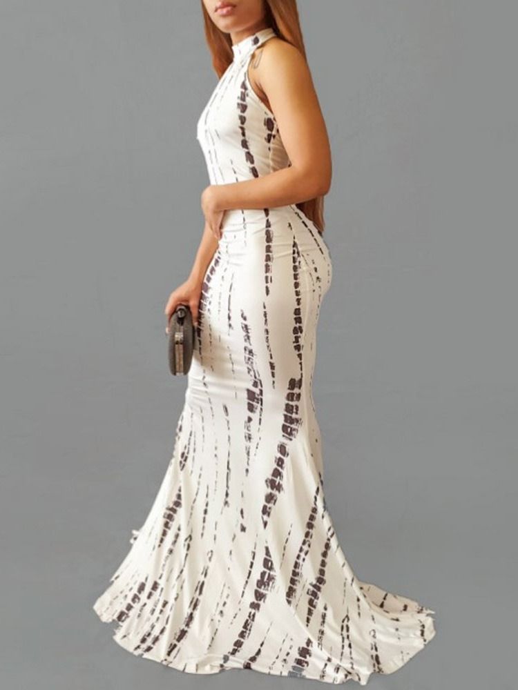 Robe D'été Sirène Sans Manches À Col Rond Et Imprimé Pour Femme