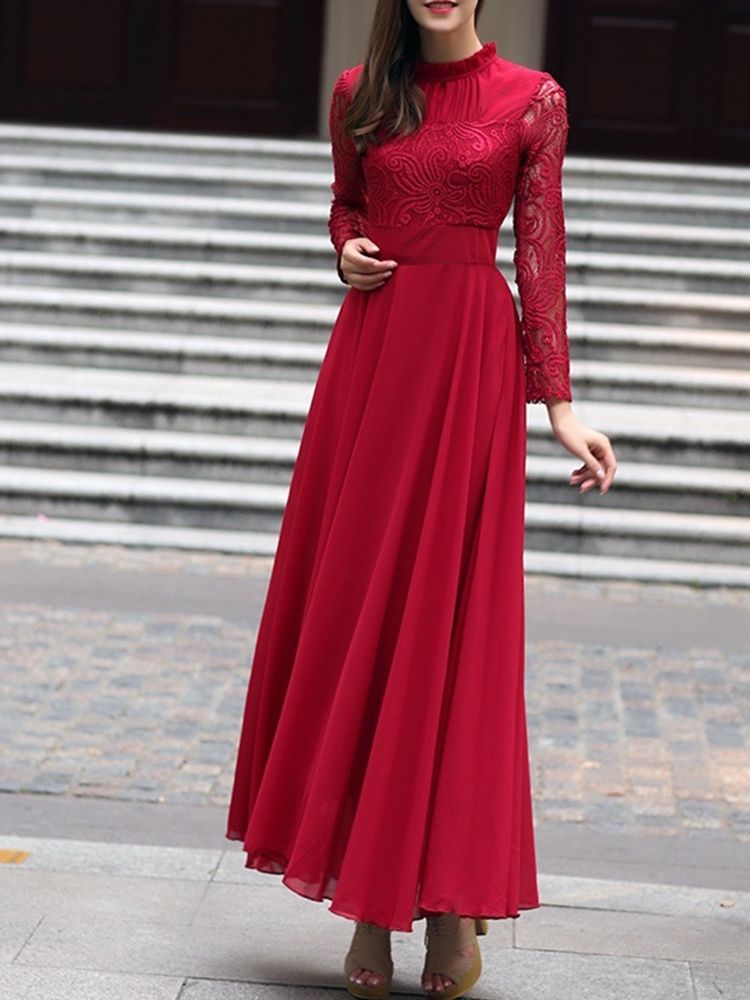 Robe D'expansion De Cocktail De Soirée En Dentelle À Manches Longues Et Cheville Pour Femmes