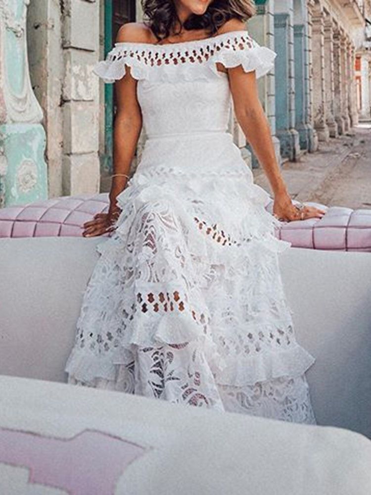 Robe D'expansion Unie En Dentelle À Épaules Dénudées Pour Femmes