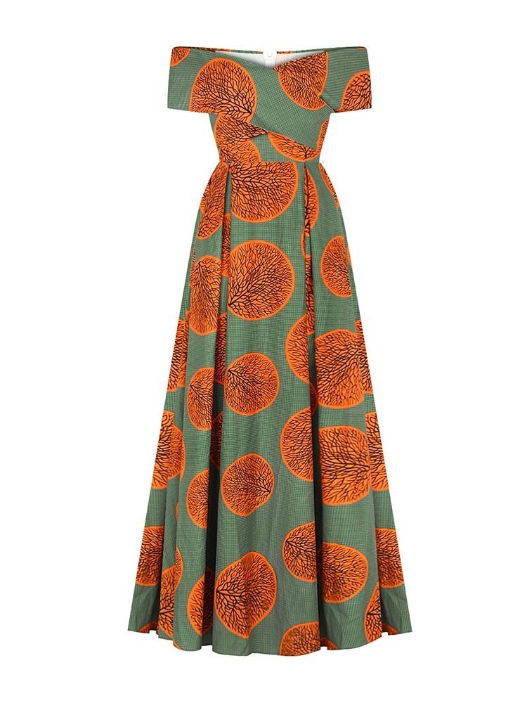 Robe D'extension Taille Haute Imprimée À Manches Courtes Et Au Sol Pour Femmes