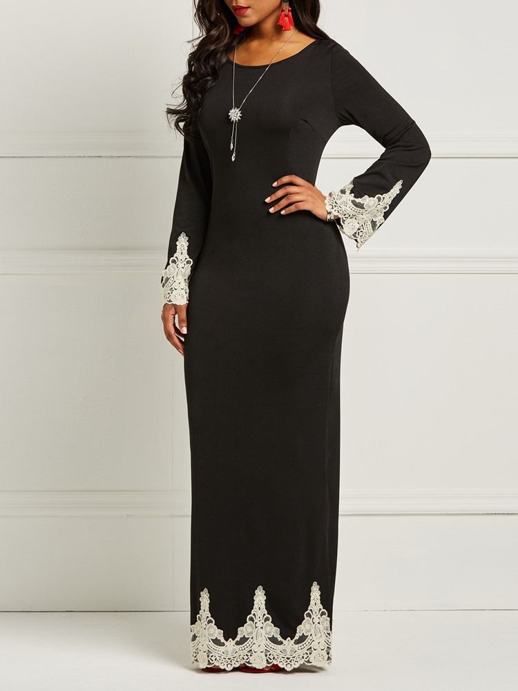 Robe Pour Femme En Patchwork De Dentelle À Manches Longues
