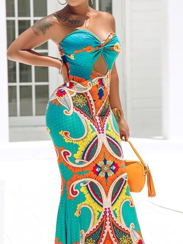 Robe Pour Femme Sans Manches Creuse Et Longue Au Sol