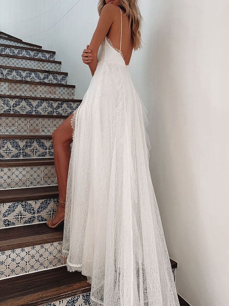 Robe Pour Femme Unie Sans Manches À Col En V Et Bretelles Spaghetti