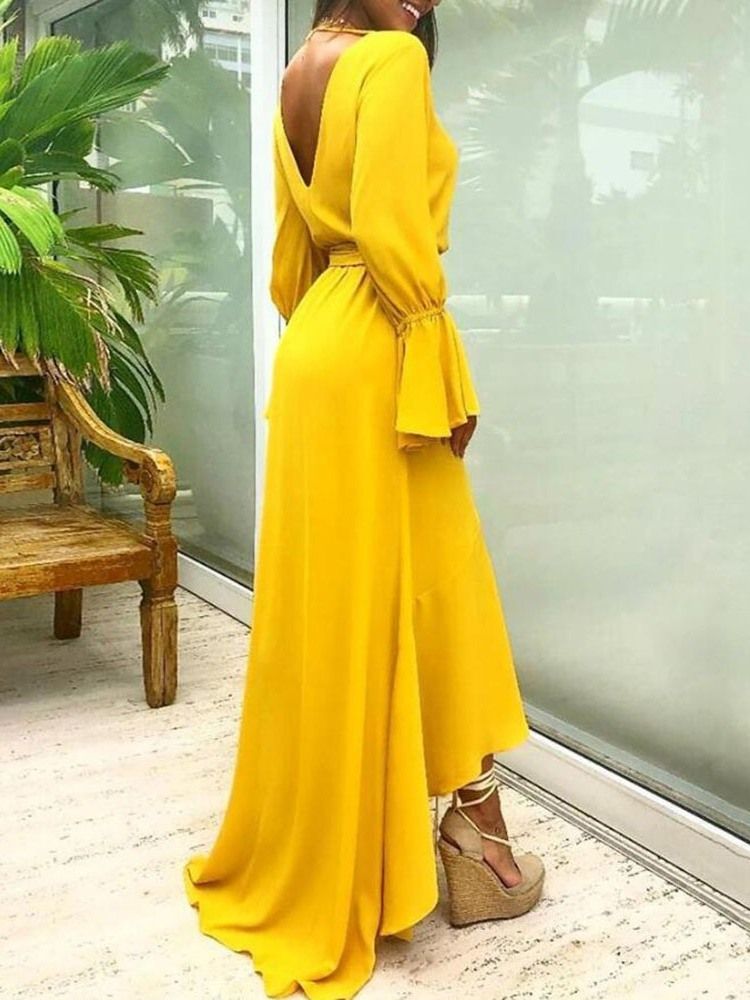 Robe Pour Femmes Unie À Manches Longues Et À Manches Longues Et Au Sol