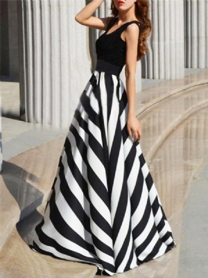 Robe Longue Extensible À Rayures Verticales À Col En U Pour Femmes