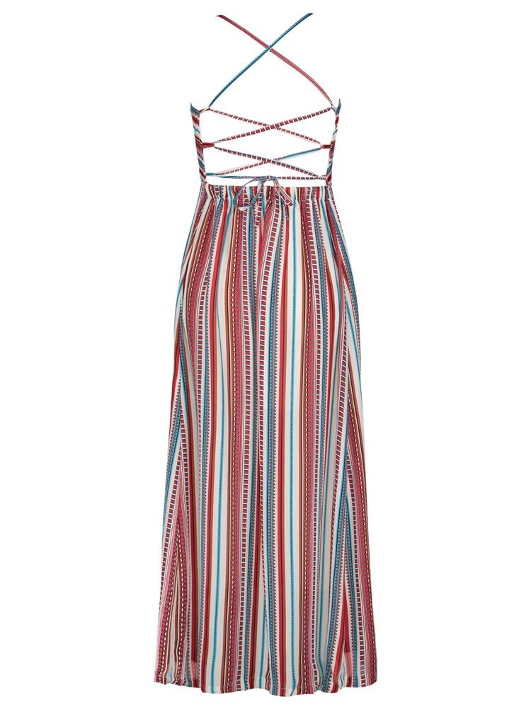 Robe Longue Pour Femmes Avec Dos Nu Et Rayures Colorées