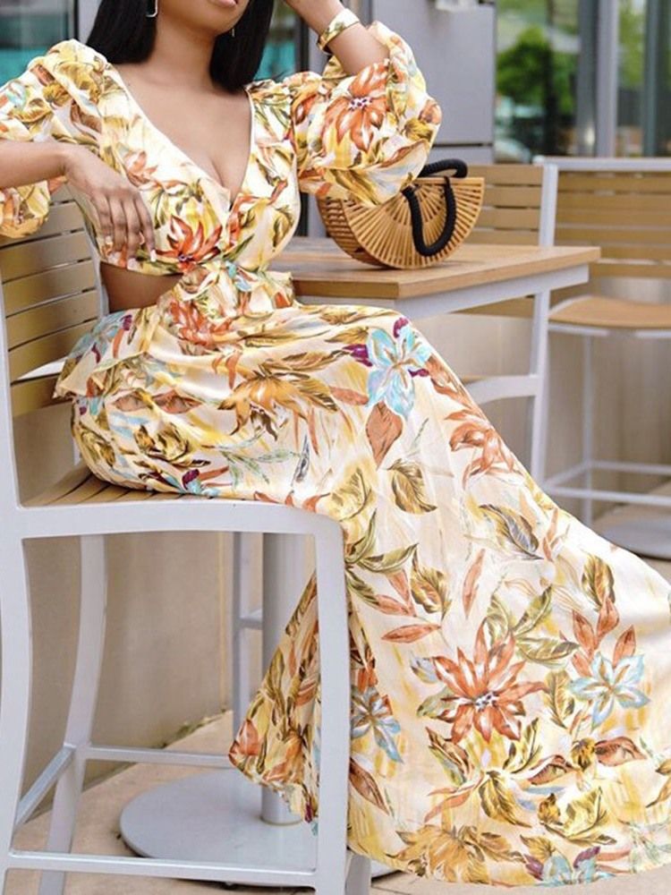 Robe Longue Fleurie À Manches Longues Et À Manches Longues Pour Femmes