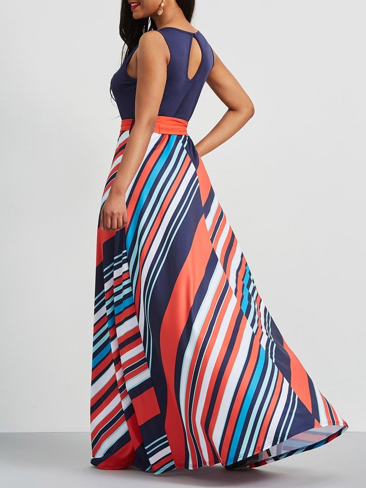 Robe Longue À Lacets Et Patchwork À Rayures Colorées Pour Femmes