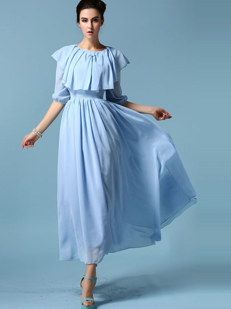 Robe Longue À Manches Longues Et À Col Volanté Pour Femme