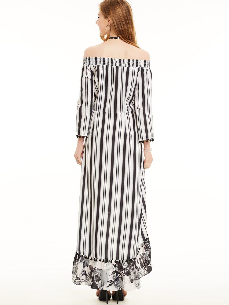 Robe Longue En Patchwork À Rayures Verticales Pour Femmes