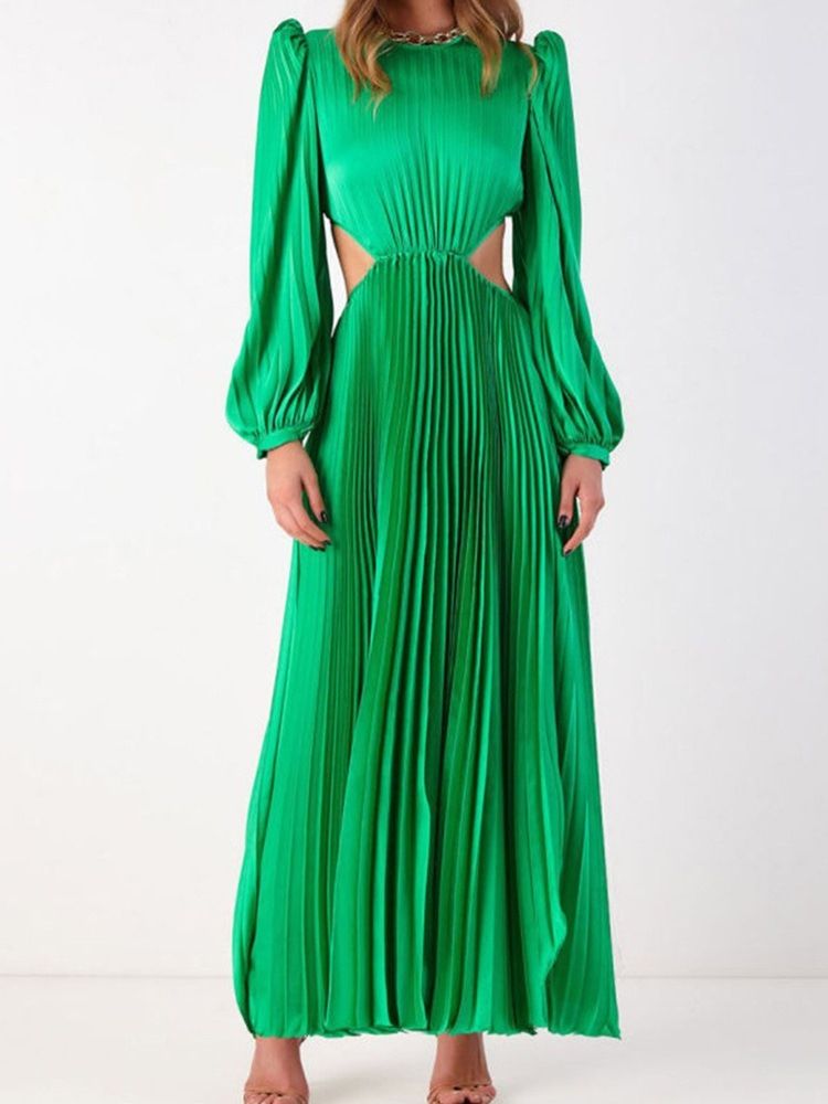 Robe Longue Plissée À La Cheville Et À Col Rond Pour Femmes