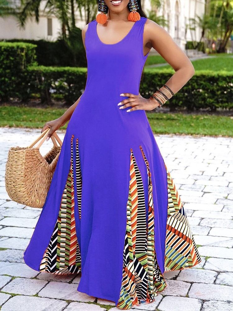 Robe De Mode Patchwork Sans Manches Pour Femmes
