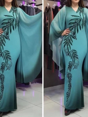 Robe Moulante D'été À Manches Longues Et Col En V Pour Femmes