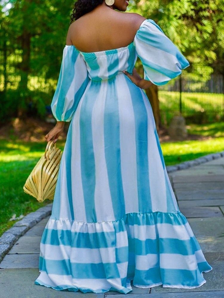 Robe À Rayures Taille Haute Avec Nœud Papillon Et Manches Neuf Points Pour Femmes