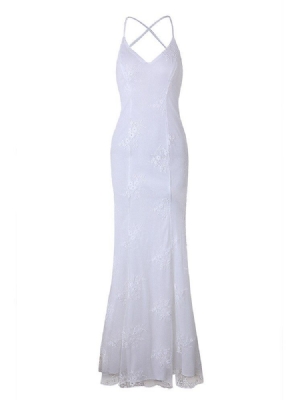 Robe Sirène À Bretelles Spaghetti Broderie Femme