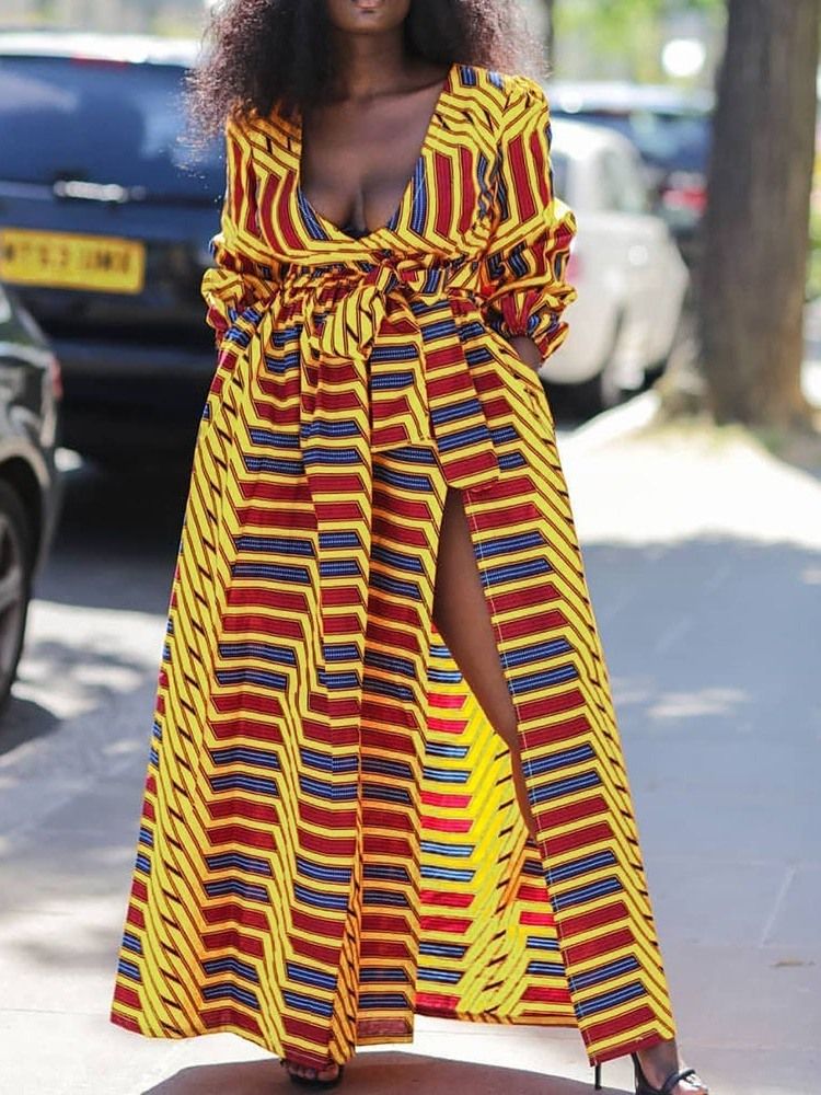 Robe Taille Haute Extensible À Col En V Et Au Sol Pour Femmes