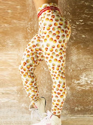Leggings À Séchage Rapide Pour Femmes À Imprimé Émoticône Pantalon De Yoga Leggings Tiktok À Taille Haute