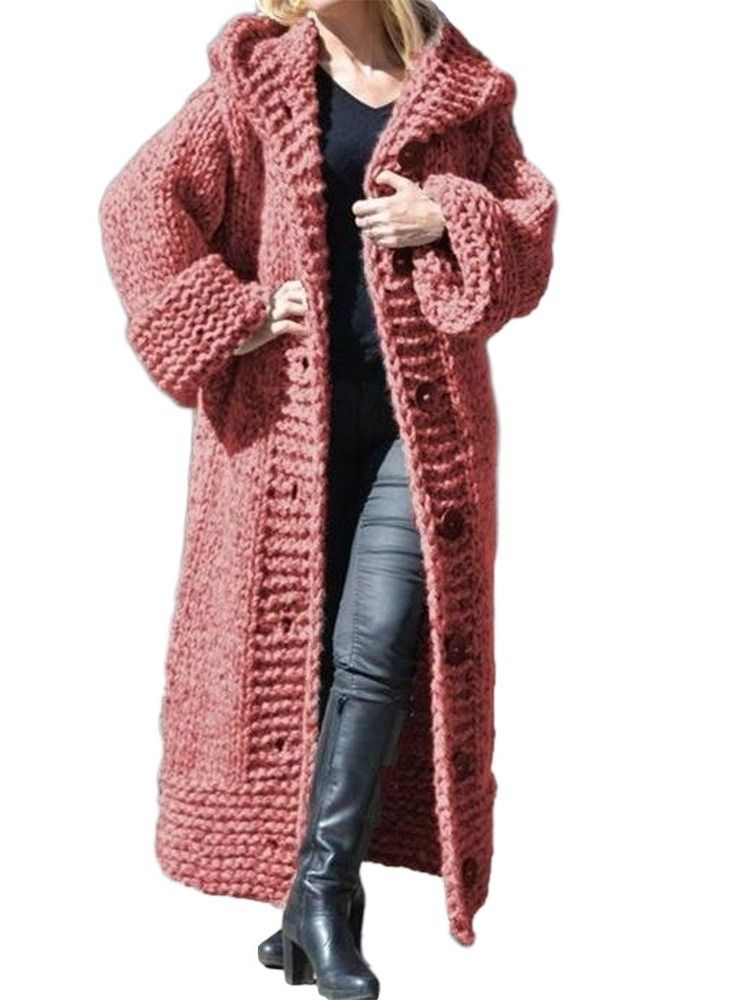 Pull Long À Manches Longues Et À Boutonnage Simple Pour Femmes