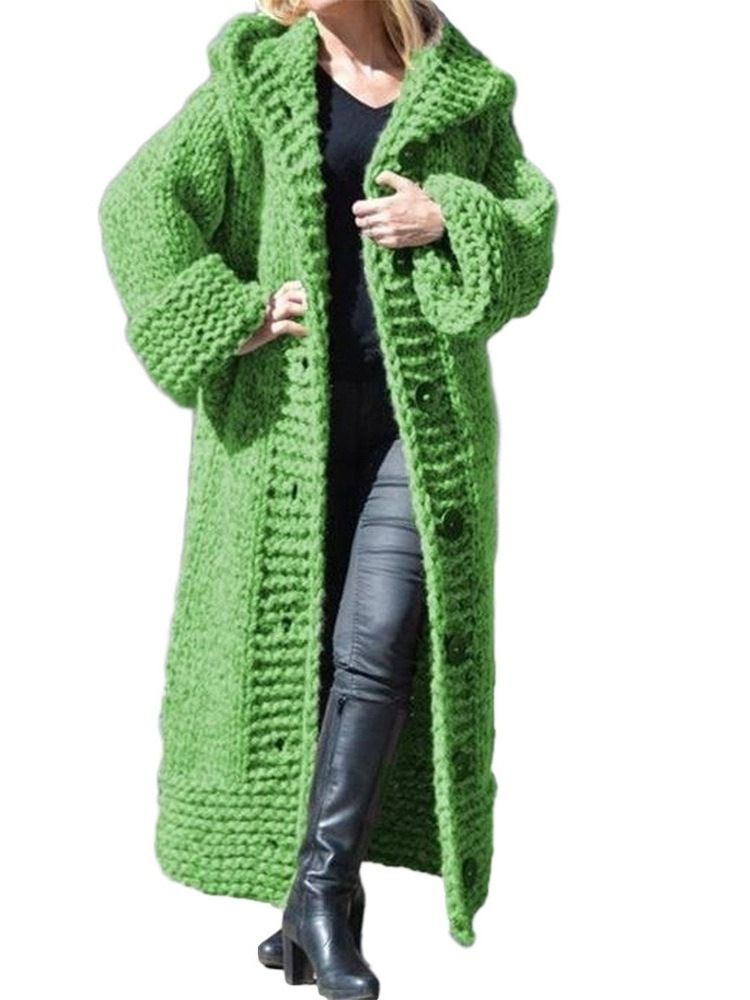 Pull Long À Manches Longues Et À Boutonnage Simple Pour Femmes