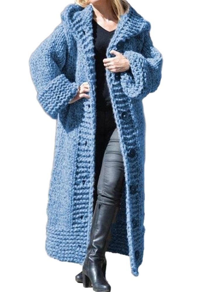 Pull Long À Manches Longues Et À Boutonnage Simple Pour Femmes