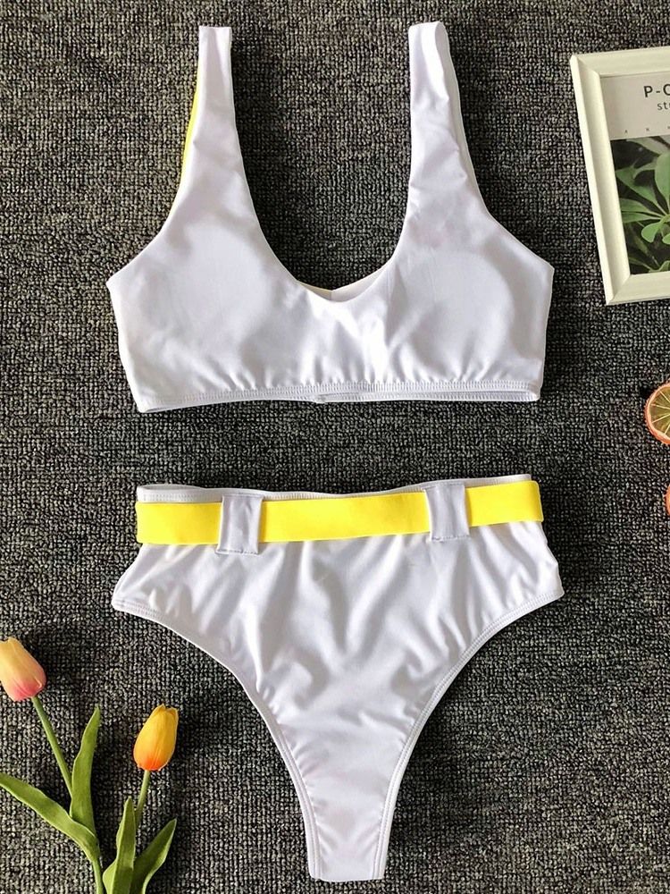 Ensemble De Tankini Pour Femmes Maillot De Bain Sexy À Blocs De Couleurs Creux