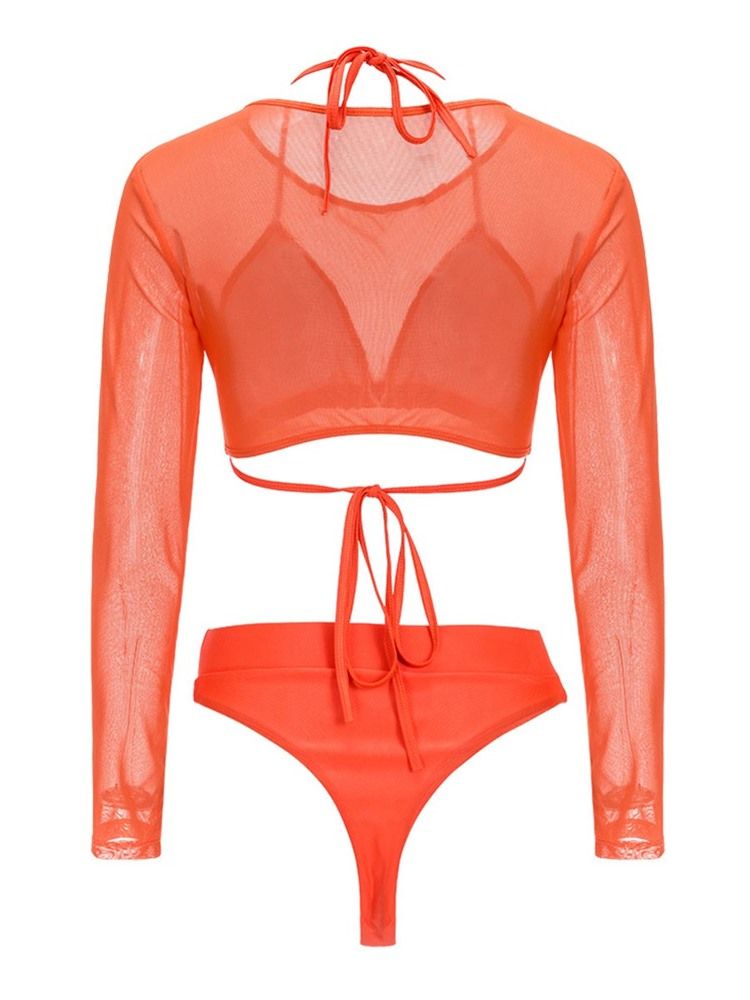 Ensemble De Bikini 3 Pièces Uni Taille Haute Pour Femmes