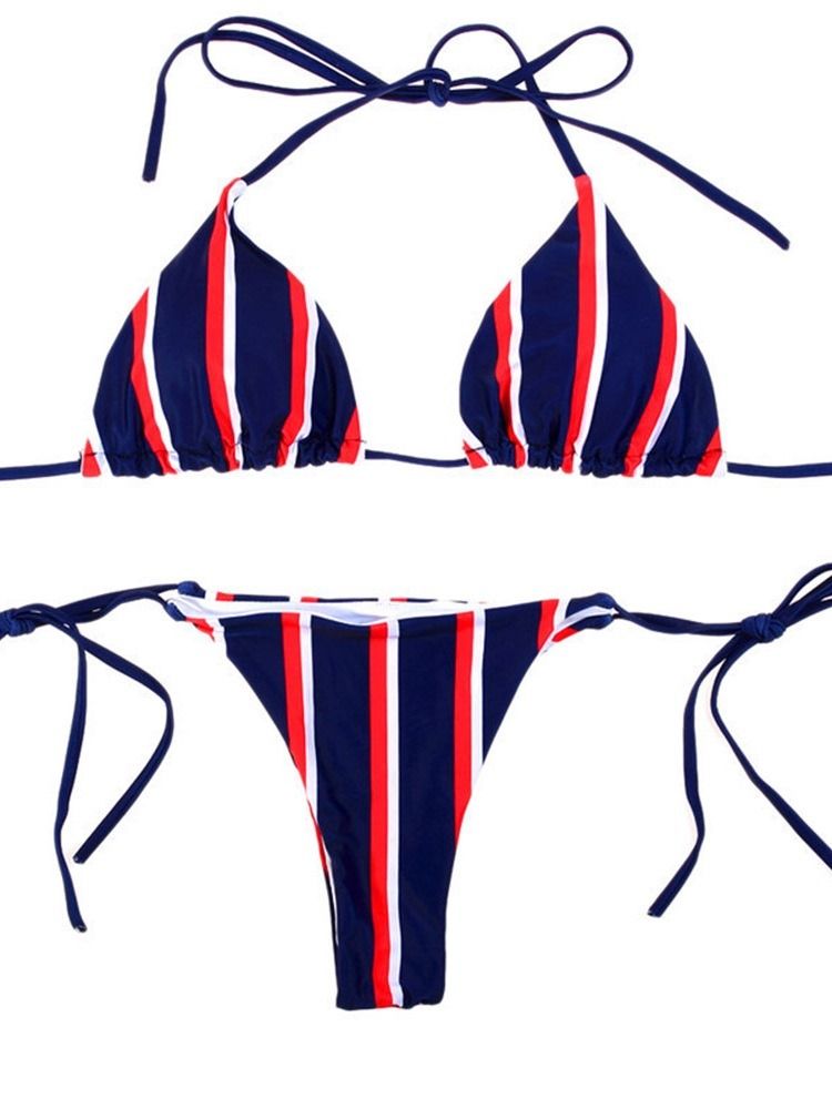 Ensemble De Bikini À Lacets À Rayures Sexy Pour Femmes