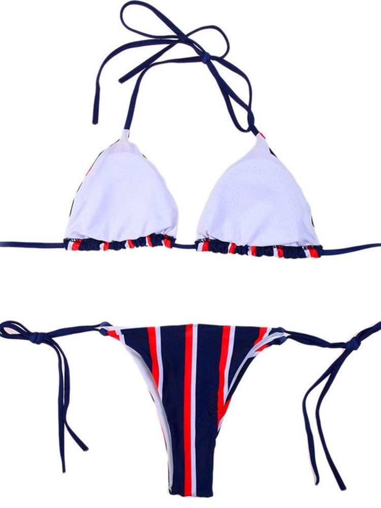 Ensemble De Bikini À Lacets À Rayures Sexy Pour Femmes
