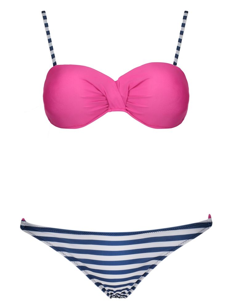 Ensemble De Bikini Plissé À Rayures À La Mode Pour Femmes