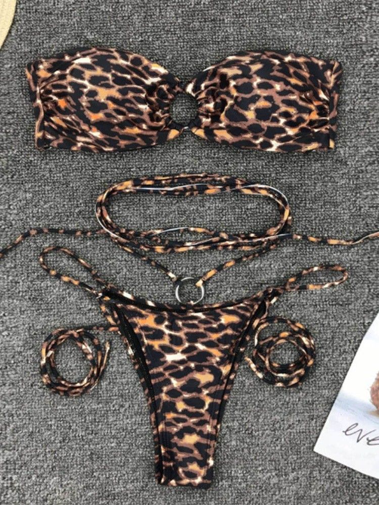 Micro Bikini Léopard À Lacets Pour Femmes