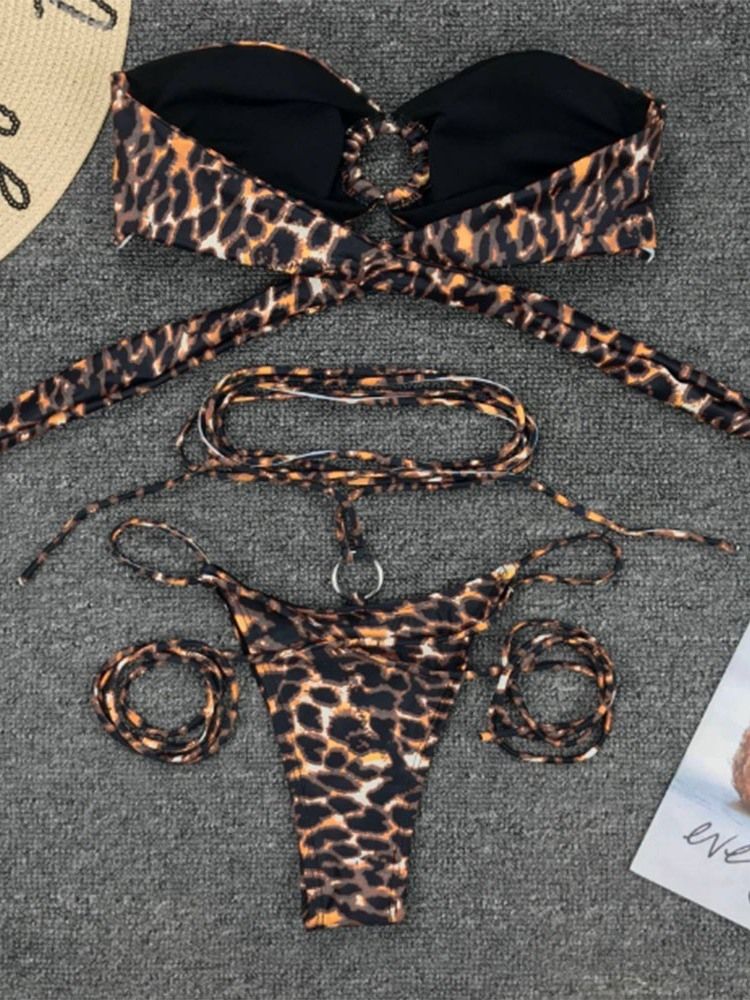 Micro Bikini Léopard À Lacets Pour Femmes