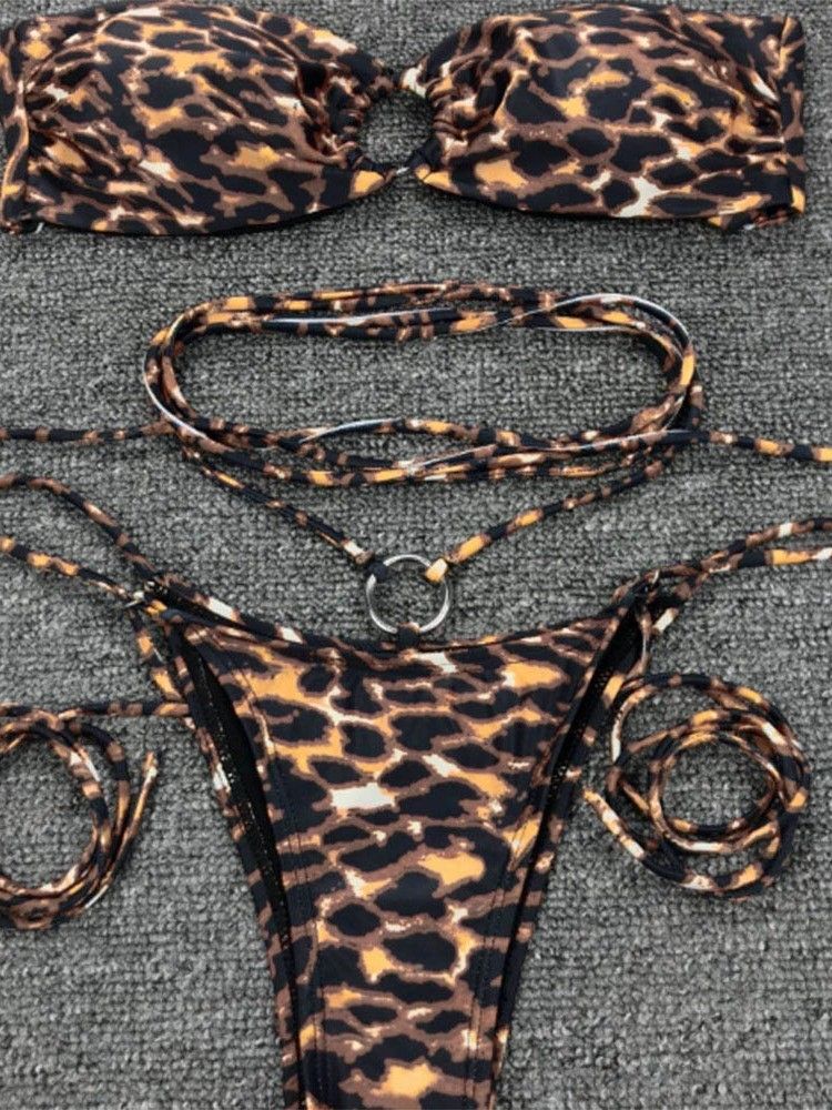Micro Bikini Léopard À Lacets Pour Femmes