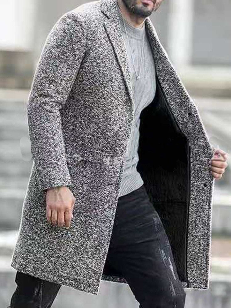 Manteau D'automne Mi-long Uni À Revers Cranté Pour Hommes