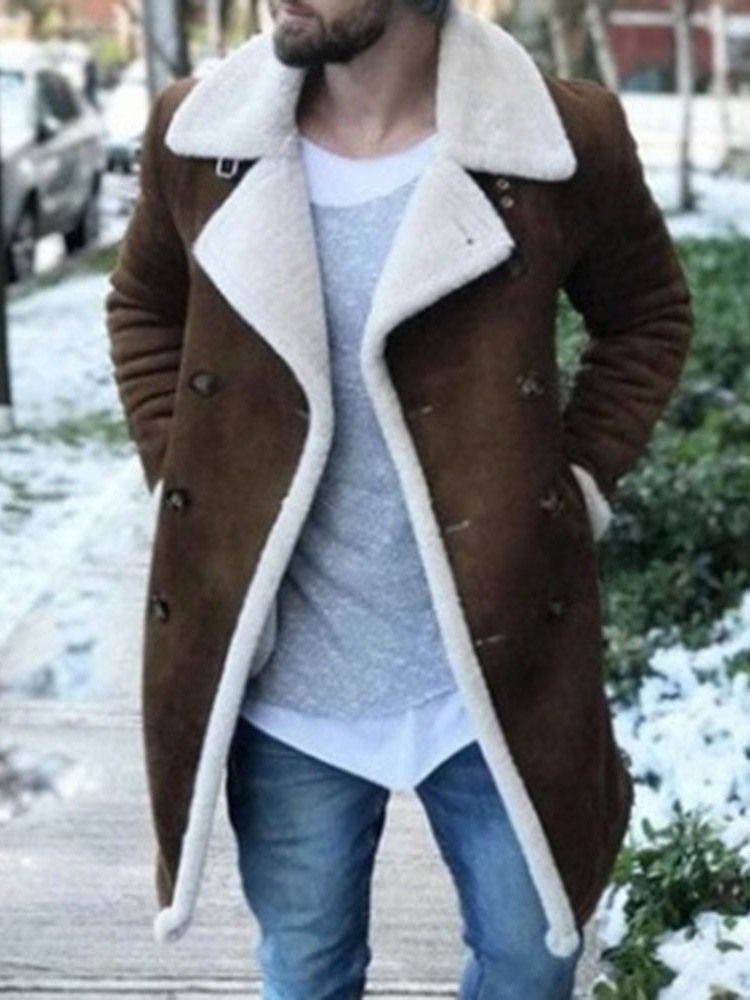 Manteau À Double Boutonnage Droit Mi-long En Patchwork Pour Hommes
