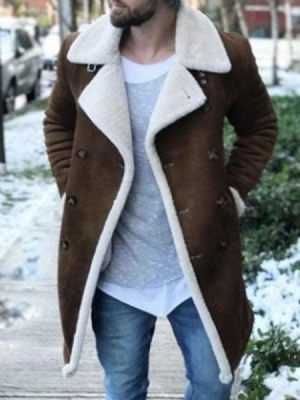 Manteau À Double Boutonnage Droit Mi-long En Patchwork Pour Hommes