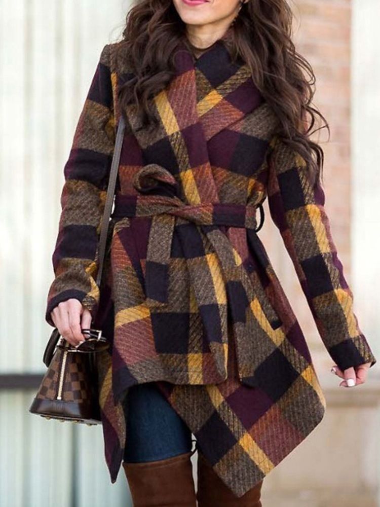 Pardessus Mi-long Asymétrique À Lacets Pour Femmes