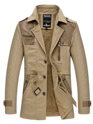 Trench-coat À Revers Cranté Pour Hommes En Patchwork De Couleur Unie
