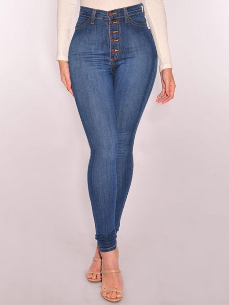 Jean Skinny Taille Haute En Denim Uni Boutonné Pour Femme